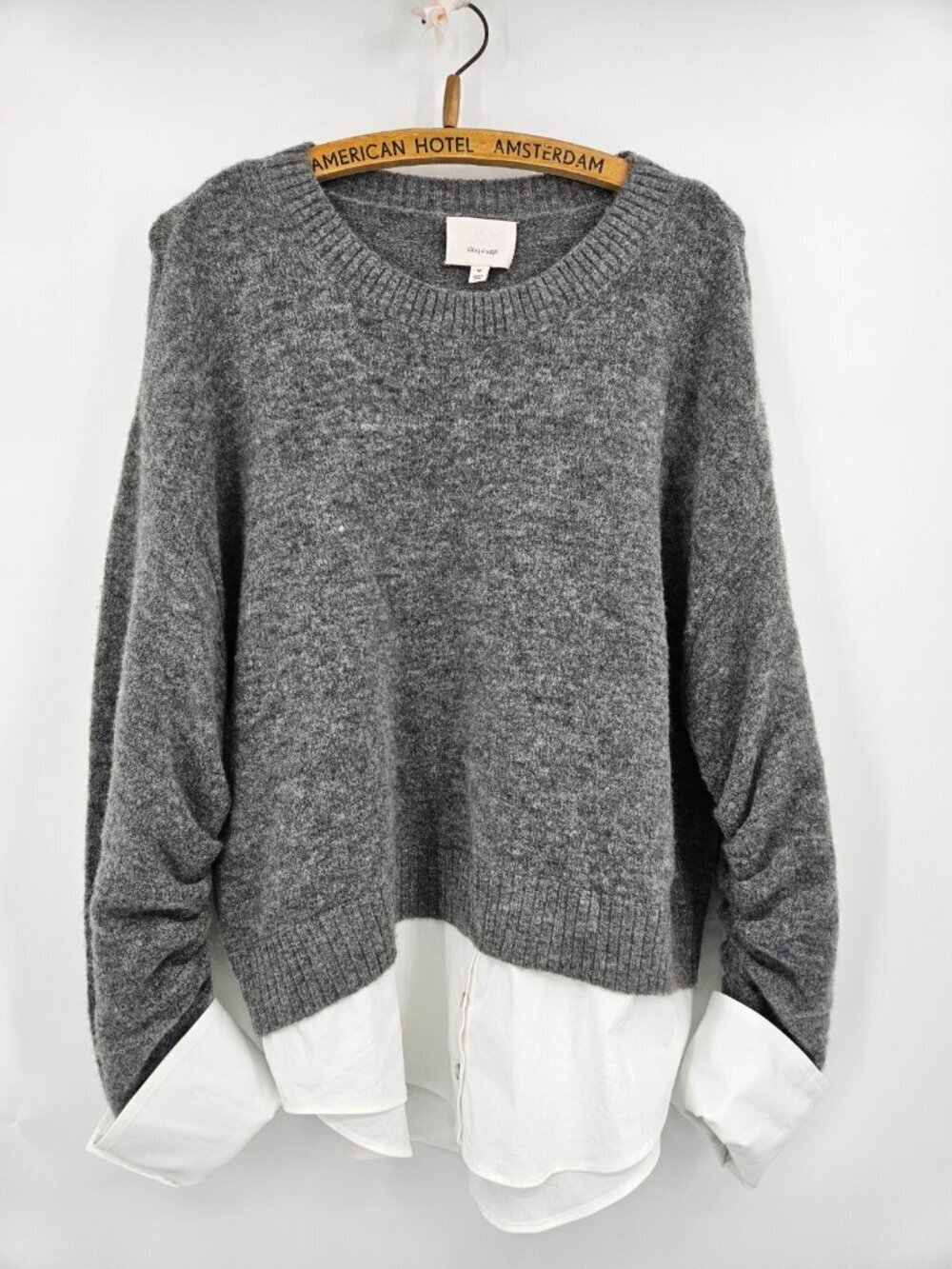 Cinq a Sept Carlota Wool Blend Layered Sweater Womens M Grey White